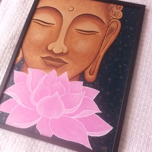 Arany Buddha Lótusszal - egyedi akril festmény, falikép 30x40, keretben - művészet - festmény - akril - Meska.hu