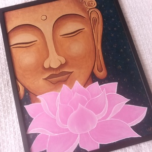 Arany Buddha Lótusszal - egyedi akril festmény, falikép 30x40, keretben - művészet - festmény - akril - Meska.hu