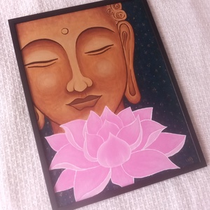 Arany Buddha Lótusszal - egyedi akril festmény, falikép 30x40, keretben - művészet - festmény - akril - Meska.hu