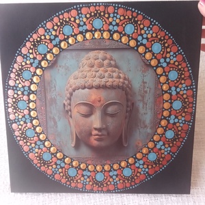 Buddha - antique - egyedi akril festmény, mandala falikép 30x30 cm, Művészet, Festmény, Akril, Festett tárgyak, Festészet, MESKA