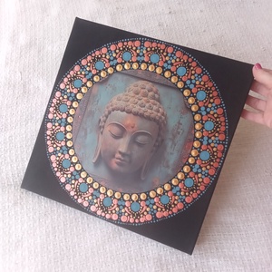 Buddha - antique - egyedi akril festmény, mandala falikép 30x30 cm - művészet - festmény - akril - Meska.hu