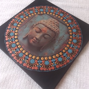 Buddha - antique - egyedi akril festmény, mandala falikép 30x30 cm - művészet - festmény - akril - Meska.hu