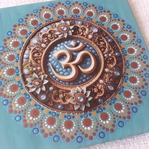 Kék virág arany Om-jellel - egyedi akril festmény, mandala falikép 30x30 cm - művészet - festmény - akril - Meska.hu