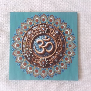 Kék virág arany Om-jellel - egyedi akril festmény, mandala falikép 30x30 cm, Művészet, Festmény, Akril, Festett tárgyak, Festészet, MESKA