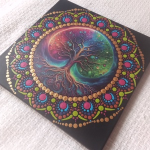 Sokszínű életfa - egyedi akril festmény, mandala falikép 30x30 cm - művészet - festmény - akril - Meska.hu