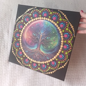 Sokszínű életfa - egyedi akril festmény, mandala falikép 30x30 cm - művészet - festmény - akril - Meska.hu