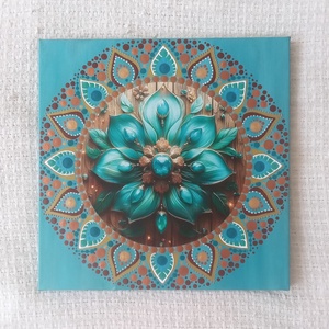 Türkiz lótusz - egyedi akril festmény, mandala falikép 30x30 cm - művészet - festmény - akril - Meska.hu