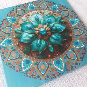 Türkiz lótusz - egyedi akril festmény, mandala falikép 30x30 cm - művészet - festmény - akril - Meska.hu