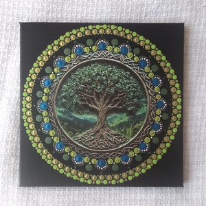 Életfa - a zöld erejével és bölcsességével - egyedi akril festmény, mandala falikép 30x30 cm - Meska.hu