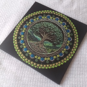 Életfa - a zöld erejével és bölcsességével - egyedi akril festmény, mandala falikép 30x30 cm - művészet - festmény - akril - Meska.hu