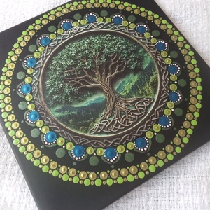 Életfa - a zöld erejével és bölcsességével - egyedi akril festmény, mandala falikép 30x30 cm - művészet - festmény - akril - Meska.hu