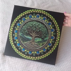 Életfa - a zöld erejével és bölcsességével - egyedi akril festmény, mandala falikép 30x30 cm - művészet - festmény - akril - Meska.hu