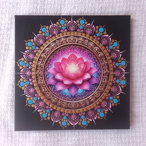Pink lótusz - egyedi akril festmény, mandala falikép 30x30 cm - Meska.hu