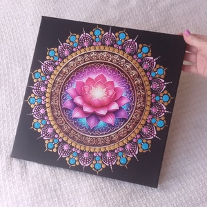 Pink lótusz - egyedi akril festmény, mandala falikép 30x30 cm - művészet - festmény - akril - Meska.hu