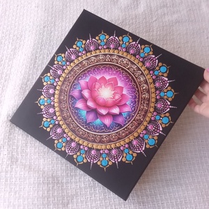 Pink lótusz - egyedi akril festmény, mandala falikép 30x30 cm - művészet - festmény - akril - Meska.hu
