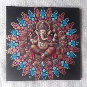 Ganesha - védelmező, bőséghozó - egyedi akril festmény, mandala falikép 30x30 cm - művészet - festmény - akril - Meska.hu