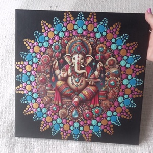 Ganesha - védelmező, bőséghozó - egyedi akril festmény, mandala falikép 30x30 cm - Meska.hu