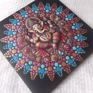 Ganesha - védelmező, bőséghozó - egyedi akril festmény, mandala falikép 30x30 cm - művészet - festmény - akril - Meska.hu