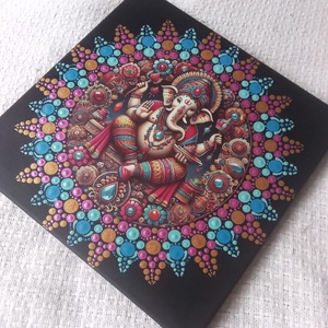 Ganesha - védelmező, bőséghozó - egyedi akril festmény, mandala falikép 30x30 cm - művészet - festmény - akril - Meska.hu