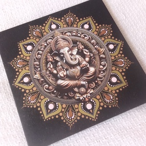 Ganesha - védelmező, bőséghozó - egyedi akril festmény, mandala falikép 30x30 cm - művészet - festmény - akril - Meska.hu