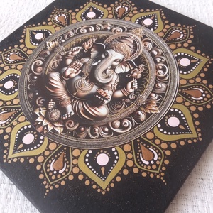 Ganesha - védelmező, bőséghozó - egyedi akril festmény, mandala falikép 30x30 cm - művészet - festmény - akril - Meska.hu