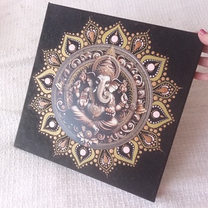 Ganesha - védelmező, bőséghozó - egyedi akril festmény, mandala falikép 30x30 cm - művészet - festmény - akril - Meska.hu