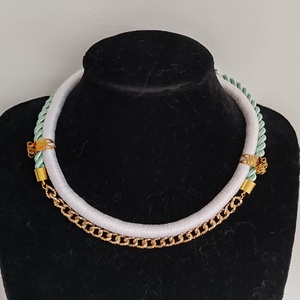 Mint Royale � Kétszerepes designer textilnyakék lánccal (Mentazöld - Hófehér) - ékszer - nyaklánc - többsoros nyaklánc - Meska.hu