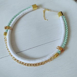 Mint Royale � Kétszerepes designer textilnyakék lánccal (Mentazöld - Hófehér) - ékszer - nyaklánc - többsoros nyaklánc - Meska.hu