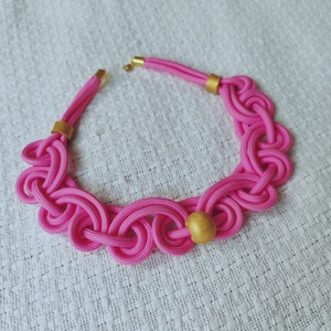 Pink makramé kötél nyaklánc � kézzel font statement ékszer - ékszer - nyaklánc - statement nyaklánc - Meska.hu