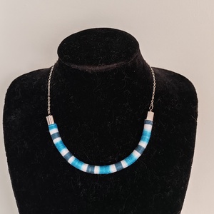 Ocean Twist Slim � Kézzel tekert kék-fehér csíkos textilékszer (Türkiz - Teal) - ékszer - nyaklánc - statement nyaklánc - Meska.hu