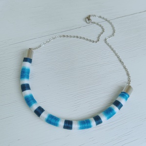 Ocean Twist Slim � Kézzel tekert kék-fehér csíkos textilékszer (Türkiz - Teal) - ékszer - nyaklánc - statement nyaklánc - Meska.hu
