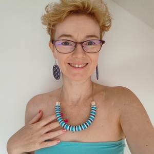 Ocean Twist Bold � Kézzel tekert kék-fehér csíkos textilékszer (Türkiz - Teal) - Meska.hu
