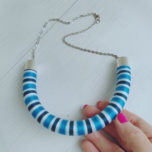 Ocean Twist Bold � Kézzel tekert kék-fehér csíkos textilékszer (Türkiz - Teal) - ékszer - nyaklánc - statement nyaklánc - Meska.hu
