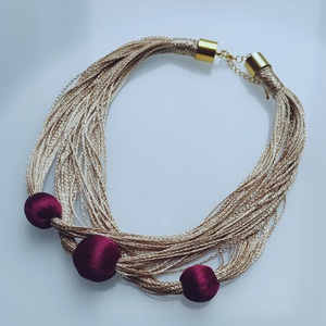 Burgundy Chic � Sokszálas statement textilnyaklánc kézzel bevont szatén golyókkal - ékszer - nyaklánc - statement nyaklánc - Meska.hu