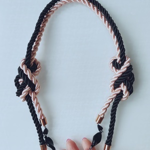 Black - Rosegold Fusion � Elöl záródó selyemzsinór nyaklánc gyöngyökkel (fekete - rózsa) - ékszer - nyaklánc - statement nyaklánc - Meska.hu