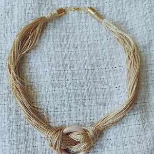 Golden Ring Boho � Sokszálas arany textilnyaklánc fa karikával  - ékszer - nyaklánc - statement nyaklánc - Meska.hu