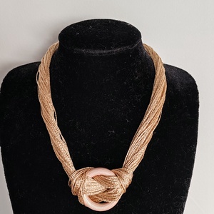 Golden Ring Boho � Sokszálas arany textilnyaklánc fa karikával  - ékszer - nyaklánc - statement nyaklánc - Meska.hu