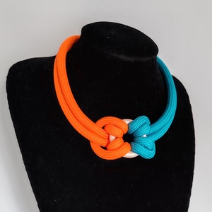 Turquoise - Orange Loop � 2 in 1 formaváltó, kétoldalas matrózcsomós nyaklánc (Pillangó és Virág motívum) - ékszer - nyaklánc - statement nyaklánc - Meska.hu