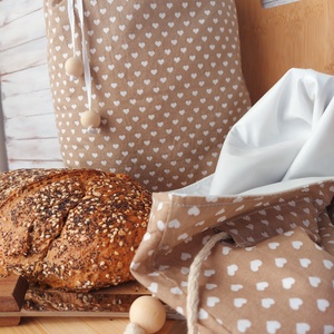 Frissen tartó Kenyeres Zsák - Barna fehér szívecskés - - táska & tok - bevásárlás & shopper táska - kenyeres zsák - Meska.hu