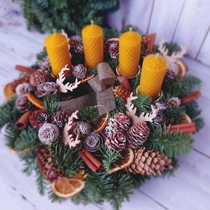 Adventi koszorú - Méhviasz gyertyával - Meska.hu