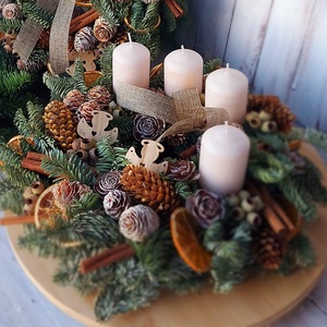 Adventi koszorú - Fehér gyertyával, Karácsony, Adventi díszek, Adventi koszorú, Virágkötés, MESKA