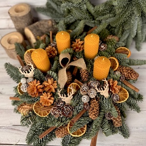 Adventi koszorú - Méhviasz gyertyával - karácsony - adventi díszek - adventi koszorú - Meska.hu