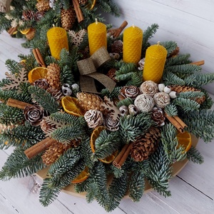 Adventi koszorú - Méhviasz gyertyával - karácsony - adventi díszek - adventi koszorú - Meska.hu