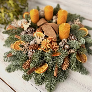 Adventi koszorú-Méhviasz gyertyás kisebb, Karácsony, Adventi díszek, Adventi gyertyadíszek és koszorúdíszek, Virágkötés, MESKA