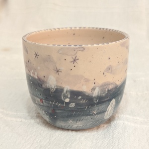 Téli táj-havas fák kerámia bögre - Meska.hu