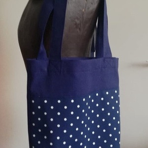 Pöttyös szatyor csipkével - táska & tok - bevásárlás & shopper táska - shopper, textiltáska, szatyor - Meska.hu