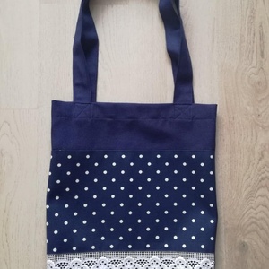 Pöttyös szatyor csipkével - táska & tok - bevásárlás & shopper táska - shopper, textiltáska, szatyor - Meska.hu