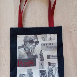 Farmertáska bordó-fekete  - táska & tok - bevásárlás & shopper táska - shopper, textiltáska, szatyor - Meska.hu