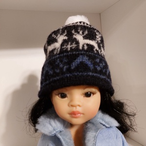 Paola Reina kék-fehér rénszarvas mintás kötött sapka bojttal, Játék & Sport, Baba & babaház, Babaruha, babakellék, Varrás, MESKA