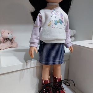 Paola Reina unikornisos csíkos ujjú pulcsi-farmer szett, Játék & Sport, Baba & babaház, Babaruha, babakellék, Varrás, MESKA